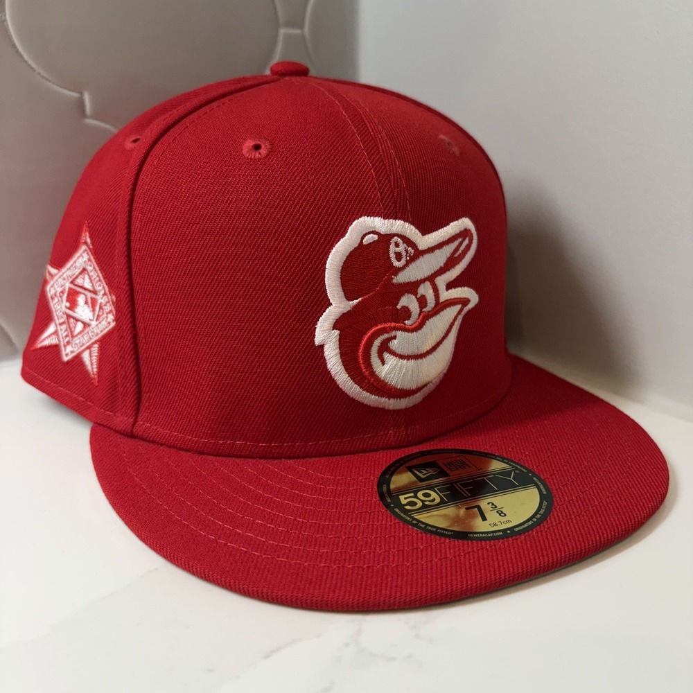 Baltimore Orioles New Era Red 59FIFTY 1993 All Star Game Fitted Hat Size 7 3/8
